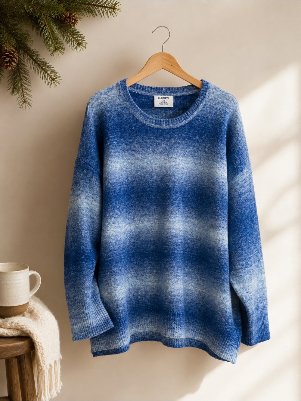 Old Navy 2X Cozy Blue Gradient Knit Sweater | Soft Relaxed Fit